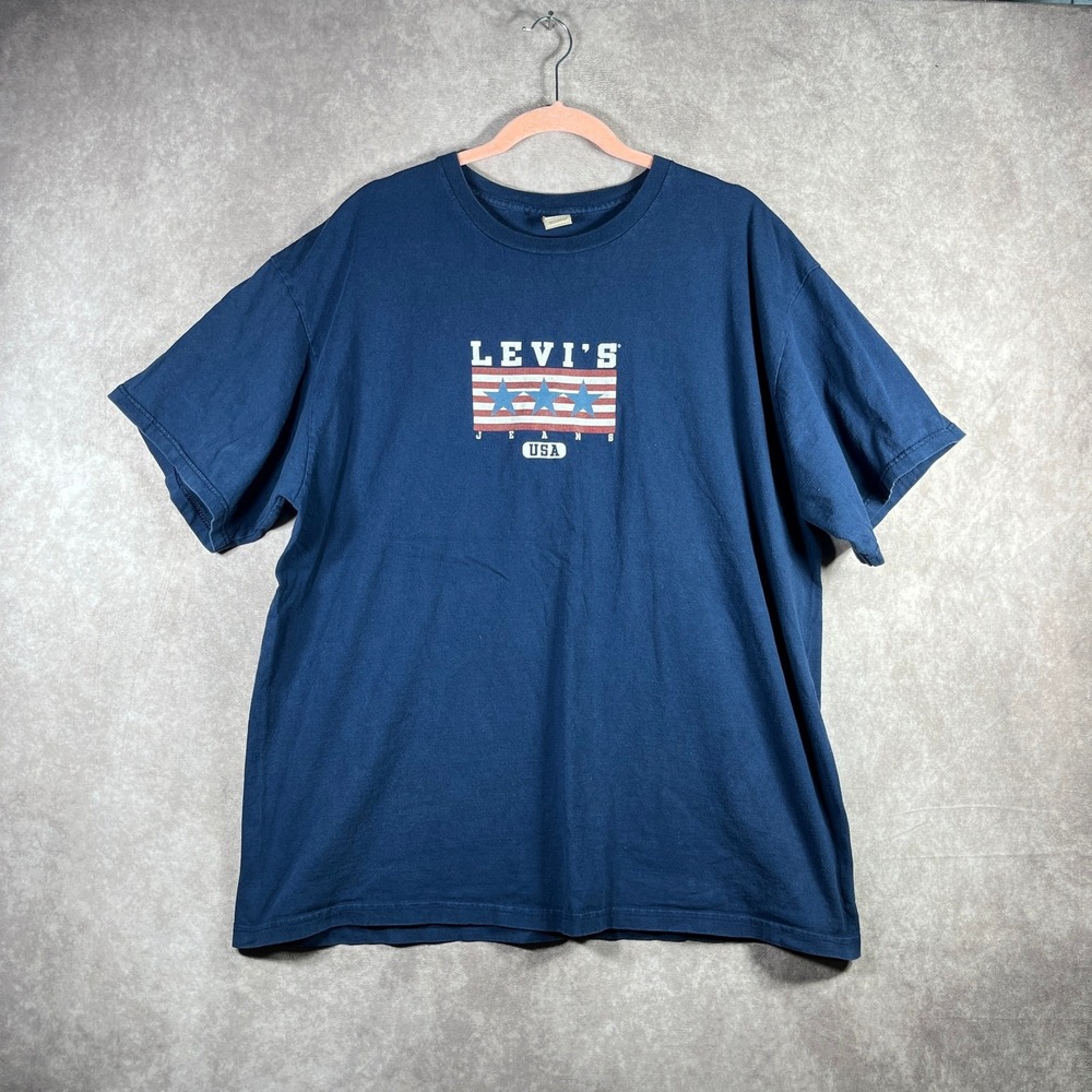 Vintage Levi's Shirt Mens XL Blue USA Flag Graphic Patriotic Short Sleeves USA